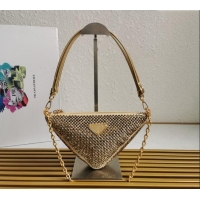 Top Grade Prada Triangle Crystal Mini Bag 1BC190 Gold 2023