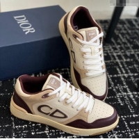 Most Popular Dior B57 Low-Top Sneakers in CD Calfskin and Suede Burgundy/Beige 905013