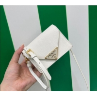 Top Grade Prada Saffiano leather card holder with shoulder strap 1MR033 White 2023