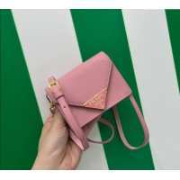 Most Popular Prada Saffiano leather card holder with shoulder strap Petal 1MR033 Pink 2023