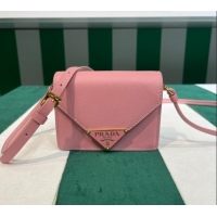 Most Popular Prada Saffiano leather card holder with shoulder strap Petal 1MR033 Pink 2023