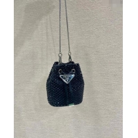 Low Cost Prada Crystal Embellished Satin Mini Pouch 1NR016 Black 2023