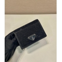 Well Crafted Prada Card Holder with Shoulder Strap and Crystals 1MR024 Black 2023