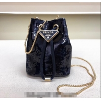 Market Sells Prada Sequins mini-pouch 1NR016 Navy Blue 2024