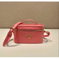 Buy Discount Prada Mini Bag in Ostrich Embossed Leather 1BH202 Pink 2024