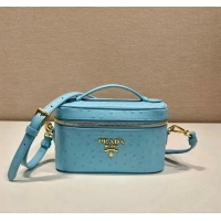 Trendy Design Prada Mini Bag in Ostrich Embossed Leather 1BH202 Light Blue 2024