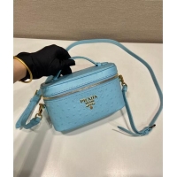 Trendy Design Prada Mini Bag in Ostrich Embossed Leather 1BH202 Light Blue 2024