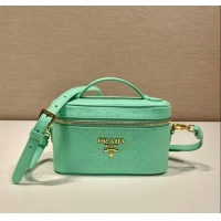 Cheapest Prada Mini Bag in Ostrich Embossed Leather 1BH202 Light Green 2024