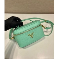 Cheapest Prada Mini Bag in Ostrich Embossed Leather 1BH202 Light Green 2024