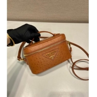 Pretty Style Prada Mini Bag in Ostrich Embossed Leather 1BH202 Brown 2024