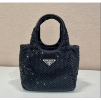 Pretty Style Prada Crystals Mini Top Handle Bag 1BA349 Black 2024