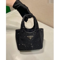 Pretty Style Prada Crystals Mini Top Handle Bag 1BA349 Black 2024