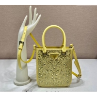 Buy Inexpensive Prada Crystal Mini Tote Bag 1BG331 Yellow 2024