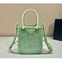 Grade Promotional Prada Crystal Mini Tote Bag 1BG331 Light Green 2024