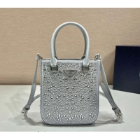 Best Quality Prada Crystal Mini Tote Bag 1BG331 Grey 2024