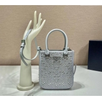 Best Quality Prada Crystal Mini Tote Bag 1BG331 Grey 2024