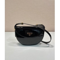 Buy Cheapest Prada Patent leather saddle mini bag 1BA349 Black 2024