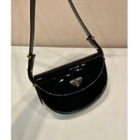 Buy Cheapest Prada Patent leather saddle mini bag 1BA349 Black 2024