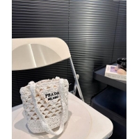 ​Super Quality Prada Crochet Straw tote mini bag P0618 White 2024