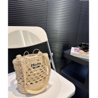 Most Popular Prada Crochet Straw tote mini bag P0618 Beige 2024