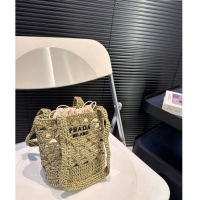 Discount Prada Crochet Straw tote mini bag P0618 Green 2024