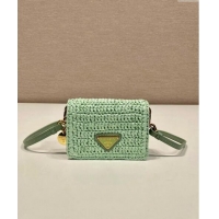 Well Crafted Prada Crochet card holder with shoulder strap 1MR024 Aqua Green 2024