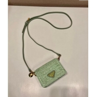 Well Crafted Prada Crochet card holder with shoulder strap 1MR024 Aqua Green 2024