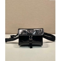 Best Price Prada Shiny Leather smartphone case mini bag 2ZH108 Black 2024