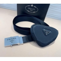 Super Quality Prada Triangle  Nylon Pouch Belt P0708 Black 2024