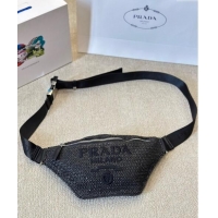 Well Crafted Prada Straw Belt Bag PA0729 Black 2024