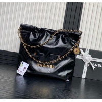 Well Crafted Chanel 22 Shiny Calfskin Shopping Bag with Pockets AS3261 Black/Gold 2024