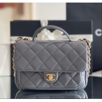 Top Quality Chanel Shiny Lambskin Mini Flap Bag with Top Handle AS4992 Grey 2024