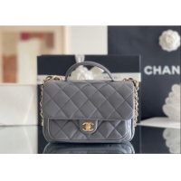 Top Quality Chanel Shiny Lambskin Mini Flap Bag with Top Handle AS4992 Grey 2024