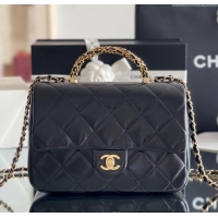 Luxury Discount Chanel Lambskin Medium Flap bag with Top Handle AS5043 Black 2024 Top Quality