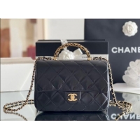 Luxury Discount Chanel Lambskin Medium Flap bag with Top Handle AS5043 Black 2024 Top Quality