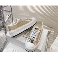 Shop Duplicate Dior Walk'n'Dior Platform Sneakers 4.5cm in Beige Raffia-Effect Cotton Embroidered with Dior Oblique Moti