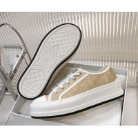 Shop Duplicate Dior Walk'n'Dior Platform Sneakers 4.5cm in Beige Raffia-Effect Cotton Embroidered with Dior Oblique Moti