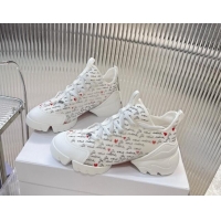 Best Product Dior D-Connect Dioramour Sneaker in White Technical Fabric Printed with Black and Red Je Vous Adore Motif 9