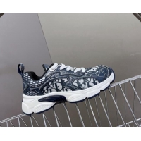 Good Quality Dior Vibe Sneakers in Mesh Printed with Oblique Motif and Leather-Effect Panels Dark Blue 905047