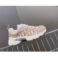 Unique Style Dior Vibe Sneakers in Mesh Printed with Oblique Motif and Leather-Effect Panels Light Pink 905048