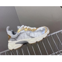 Good Looking Dior Vibe Sneakers in Mesh Printed with Oblique Motif and Leather-Effect Panels Silver/Gold 905049