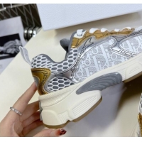 Good Looking Dior Vibe Sneakers in Mesh Printed with Oblique Motif and Leather-Effect Panels Silver/Gold 905049