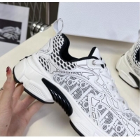 Top Grade Dior Vibe Sneakers in Mesh Printed with Oblique Motif and Leather-Effect Panels White/Black 905050