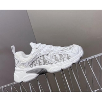 Pretty Style Dior Vibe Sneakers in Mesh Printed with Oblique Motif and Leather-Effect Panels White/Grey 905051