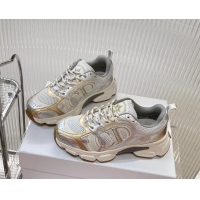 Best Grade Dior Chrono Sneakers 4cm in Mesh with Laminated Leather-Effect Panels Rose Gold/Silver 905052