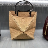 Trendy Design Loewe Medium Puzzle Fold Raffia Tote Bag 9030 Beige