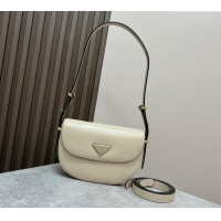 Top Quality Prada Arqué leather moon shoulder bag 1BD365 Cream White 2024