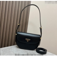 Buy Discount Prada Arque leather moon shoulder bag 1BD365 Black 2024