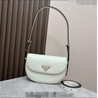 Top Grade Prada Arque leather moon shoulder bag 1BD365 White 2024