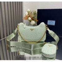 Well Crafted Prada Re-Edition 2005 Raffia-effect crochet bag 1BH204 Aqua Green 2024